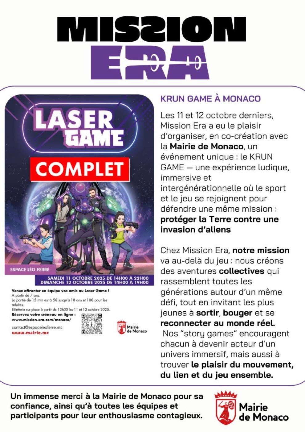 Événement Krun Game organisé en co-création avec la Mairie de Monaco par Mission Era